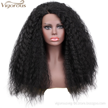 Vigorous 26 Inch Long Afro Kinky Curly Lace Front Wig Black Fluffy Synthetic Lace Black Wigs For Women Heat Resistant Fiber